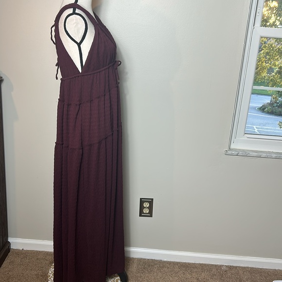NEW Free People Martina maroon burgundy wine deep V neck tiered maxi dress, S - Picture 8 of 15